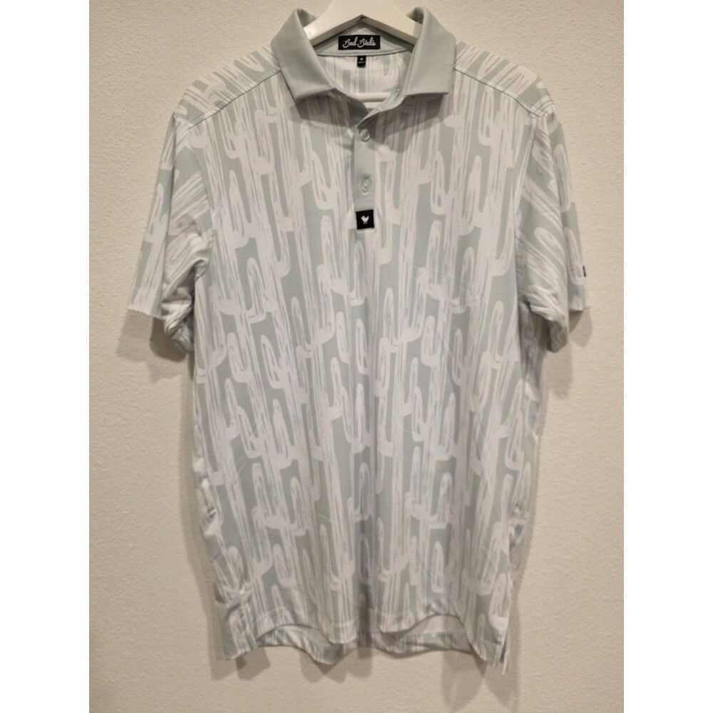 Bad Birdie Polo Shirt Mens Medium Green Cactus Print Golf Performance Stretch